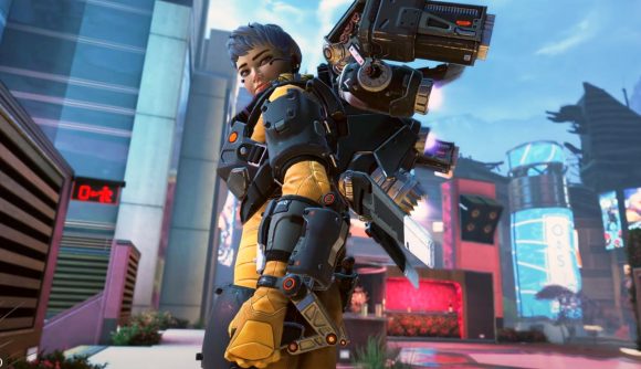 Apex Legends Valkyrie pick rate: Valkyrie looks over her shoulder wearing her iconic yellow flight suit