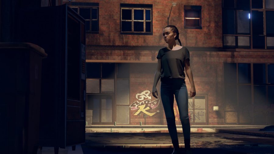 As Dusk Falls Mobile App Download: Zoe can be seen standing in a street.