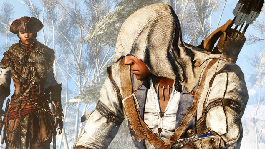 Assassin's Creed Aztec game leaks 3 Connor: An image of a hooded man looking over his shoulder at a woman