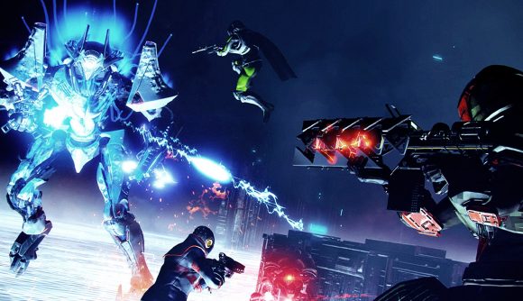 Destiny 2 TWAB Midseason 17 weapon changes: an image of some Destiny 2 guardians fighting a blue ice monster