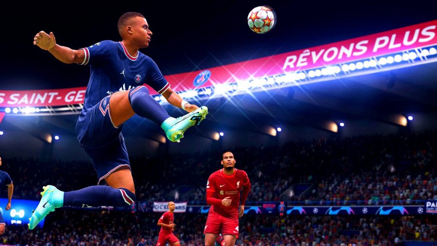 FIFA 23 best formations: An image of Mbappe up for a volley