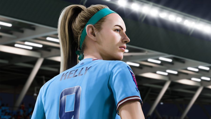 FIFA 23 women's football: Kelly in a Manchester City kit standing on the pitch