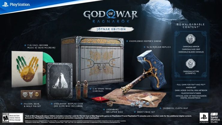 God of War Ragnarök pre-orders - image shows the contents of the game's Jötnar Edition. Details below.