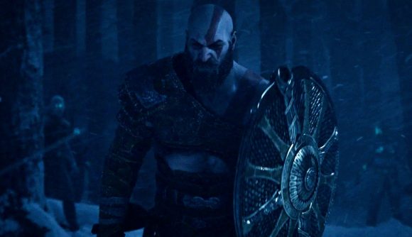God of War Ragnarok Jotnar Edition Yggdrasil: An image of Kratos holding his shield in the darkness