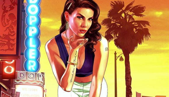 GTA 6 avoid punch down jokes: an image of a woman blowing a kiss in GTA V promotional art