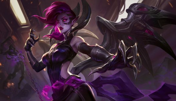 League of Legends stream snipers: Morgana in a black and purple outfit, stretching out her clawed hands