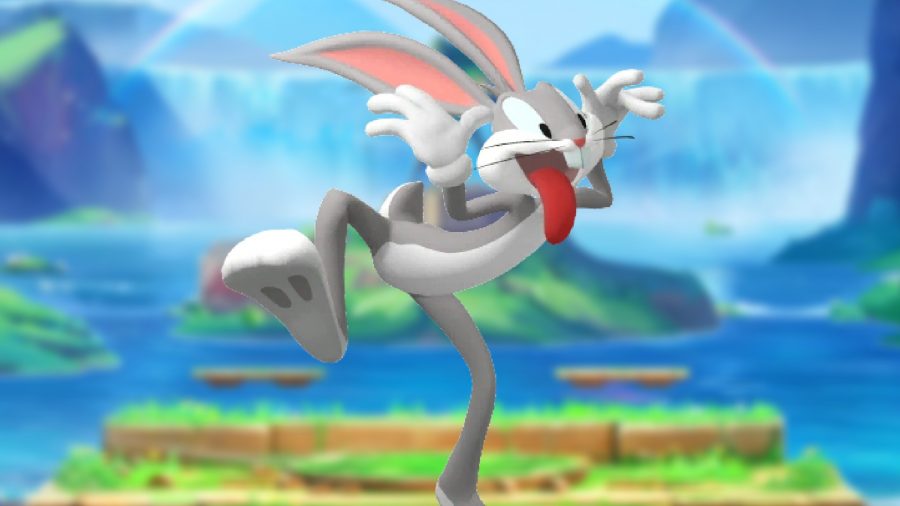 MultiVersus Bugs Bunny combos: an image of a cartoon rabbit teasing someone