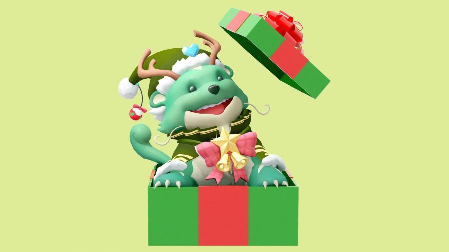 MultiVersus skins: an image of a reindeer-dog in a christmas present box