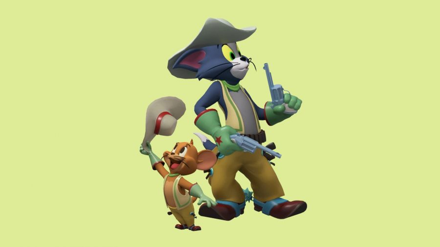 MultiVersus skins: a cartoon cat and cartoon mouse dressed as cowboys