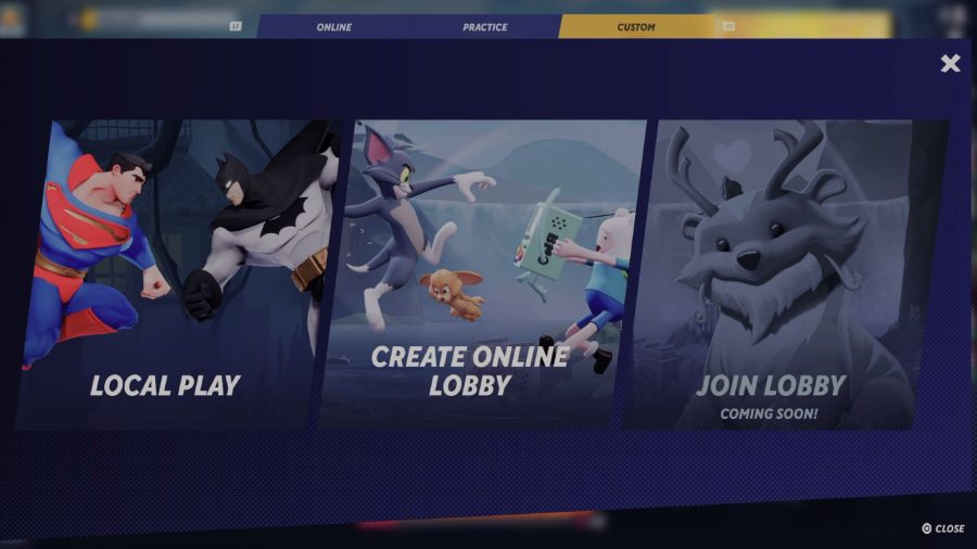 MultiVersus Split Screen: The local lobby screen can be seen