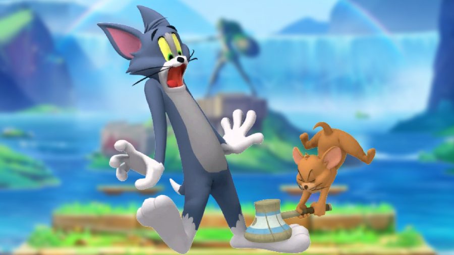 MultiVersus Tom and Jerry combos: an image of a mouse hitting a cat with a mallet