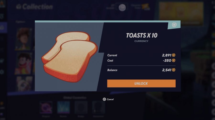 MultiVersus What Does Toast Do?: The screen to buy toast can be seen with a purchase option for 350 Gold