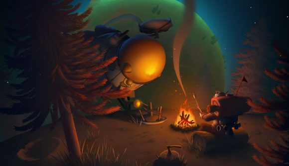 Outer Wilds Nintendo Switch Release Date: the astronaut can be seen on a planet with a fire