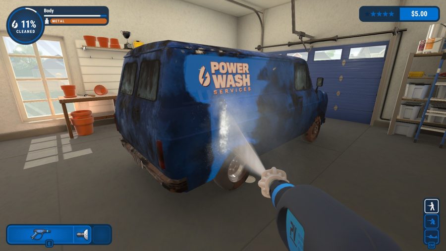 powerwash simulator cleaning the van with a pressure washer