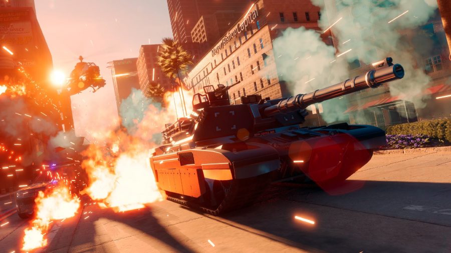 Saints Row Preview: A tank can be seen rolling through the streets of Santo Illeso