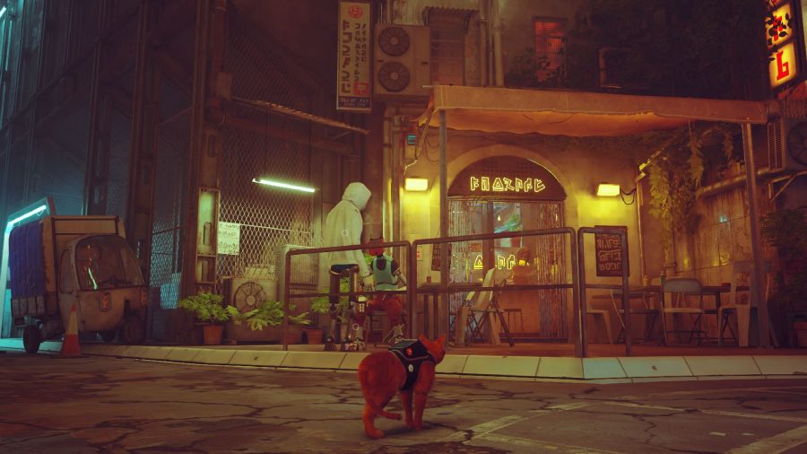Stray B12 Memories Locations: The cat can be seen looking at the restraunt.