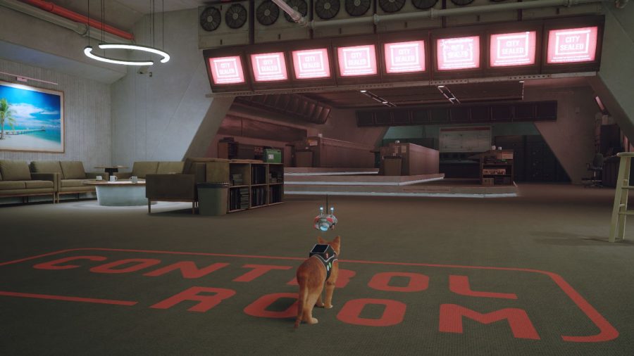 Stray Memories Locations: The cat can be seen looking at the control room