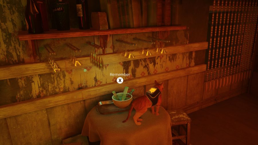 Stray B-12 Memories Locations: The table with the memory can be seen with the cat also on it. 
