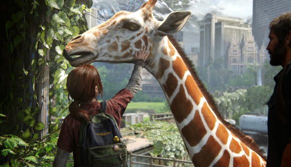 The Last of Us remake giraffe haptics: Ellie pets the giraffe