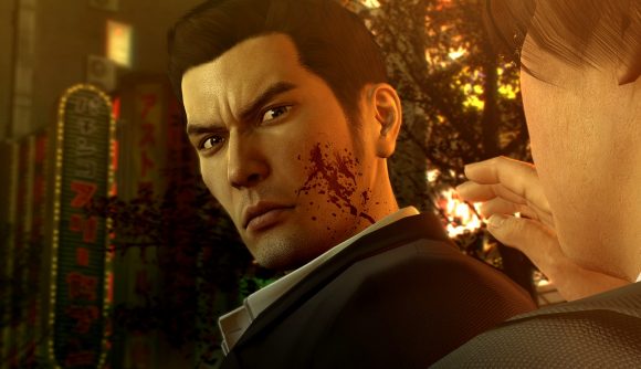 Yakuza Xbox Game Pass games: Main character in Yakuza 0 stares at someone