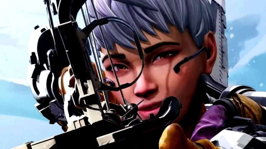 Apex Legends weapons tier list: an image of Valkyrie aiming down a Bocek Bow sights