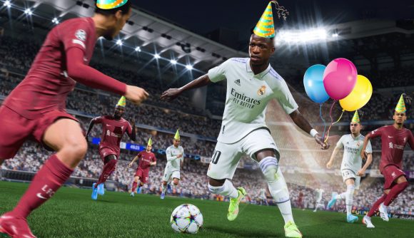 FIFA 23 career mode changes: A group of players wearing party hats and holding balloons