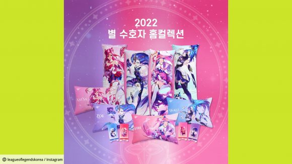 League of Legends Star Guardian body pillows: a picture showing off body pillows, cushions, and smartphone holders