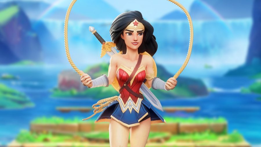 MultiVersus Wonder Woman combos: an image of Wonder Woman skipping with the Lasso of Truth
