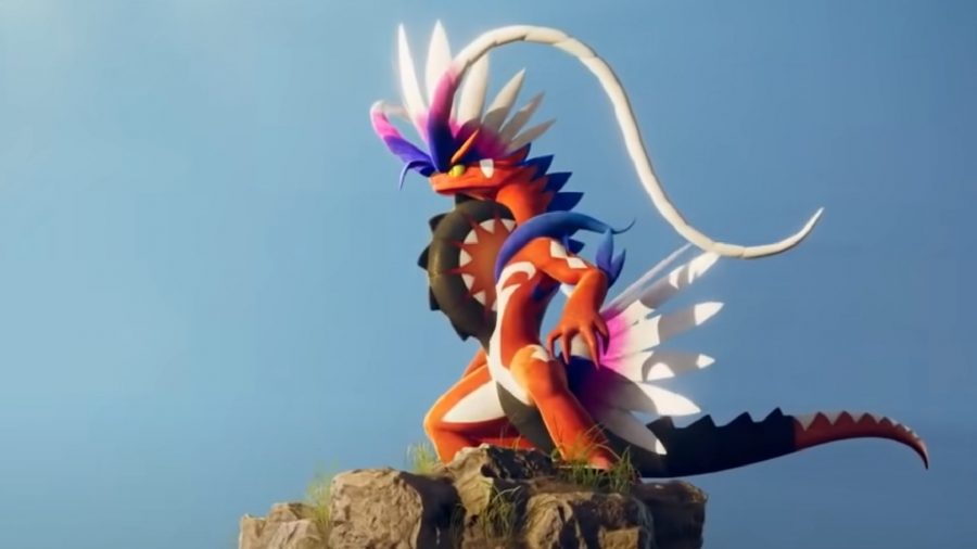 Pokemon Scarlet and Violet New Pokemon: Koraidon can be seen standing on a rock