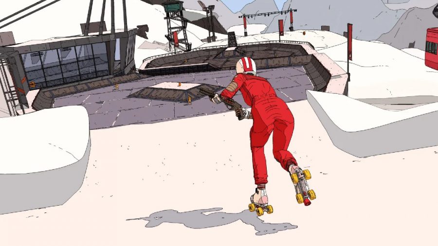 Rollerdrome Tips: The skater can be seen driving towards a group of enemies.