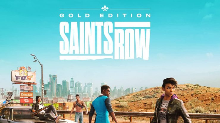 Saints Row reboot pre-orders: image shows a group of people standing around on the roadside under the Saints Row Gold: Edition logo.