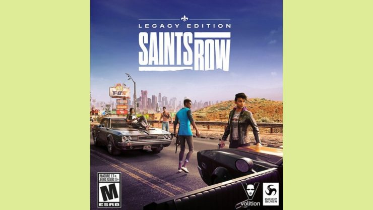 Saints Row pre-orders: image shows the box art of Saints Row: Legacy Edition. It has a bunch of people standing around in the road.